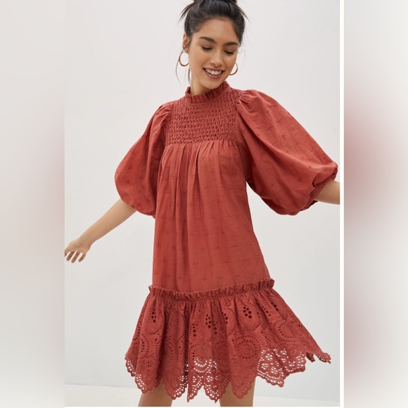 EUC Love The Label Lillian puff-sleeved mini dress - size medium - rusted red - Picture 5 of 8